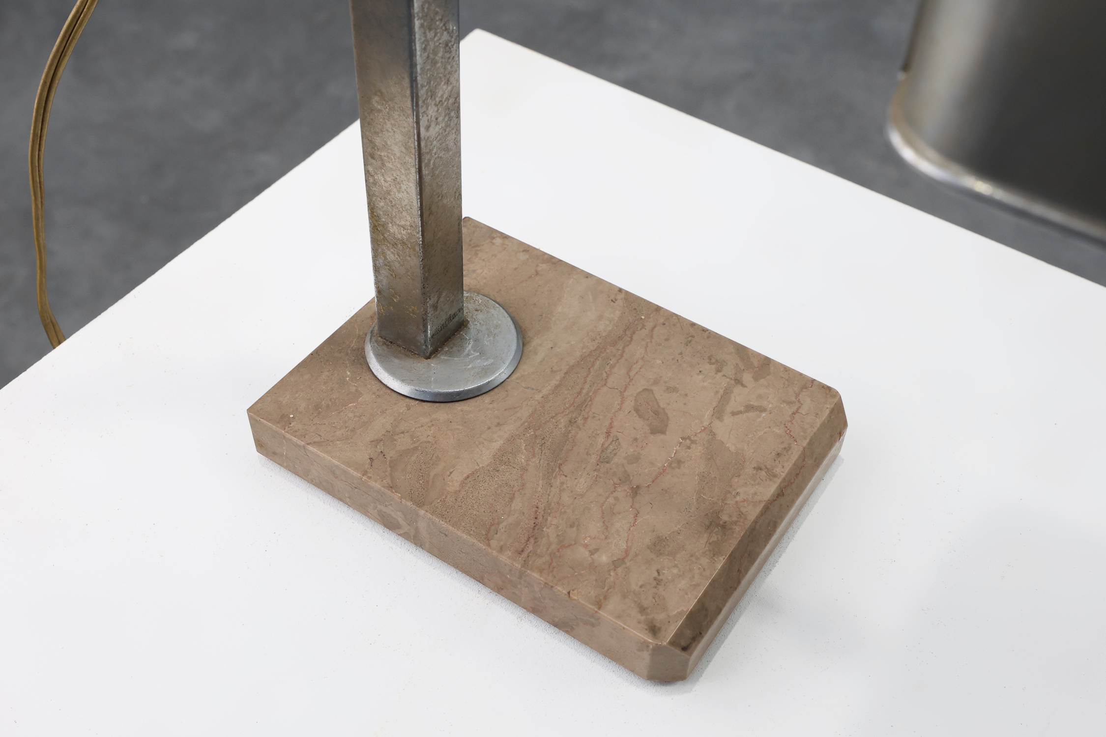 Art Deco Industrial metal and travertin Desk Lamp, Belgium 1930sthumbnail